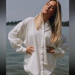 Daily Drills Seersucker Button Down Yellow Stripe Top